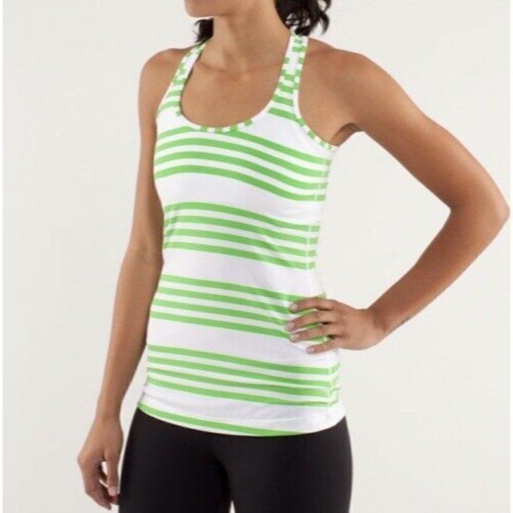Lululemon Cool Racerback Tank Top Ocean Stripe Frond Green White Workout Sz 4? - Picture 4 of 10